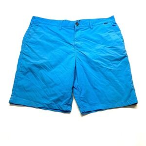 Hurley Chino Shorts Men's 38 Blue Nylon Stretch Slash Pockets Flat Front Zip Fly